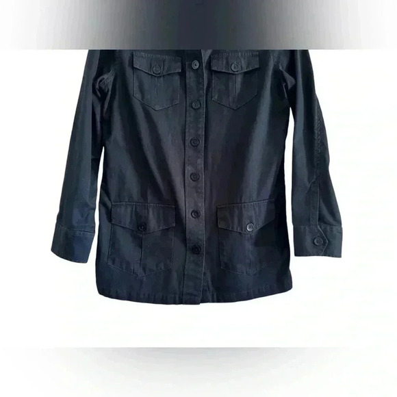 LL Bean Womens Jacket 4 Black Chambray Denim Button Pockets Travel Coat Outdoor - Picture 4 of 13